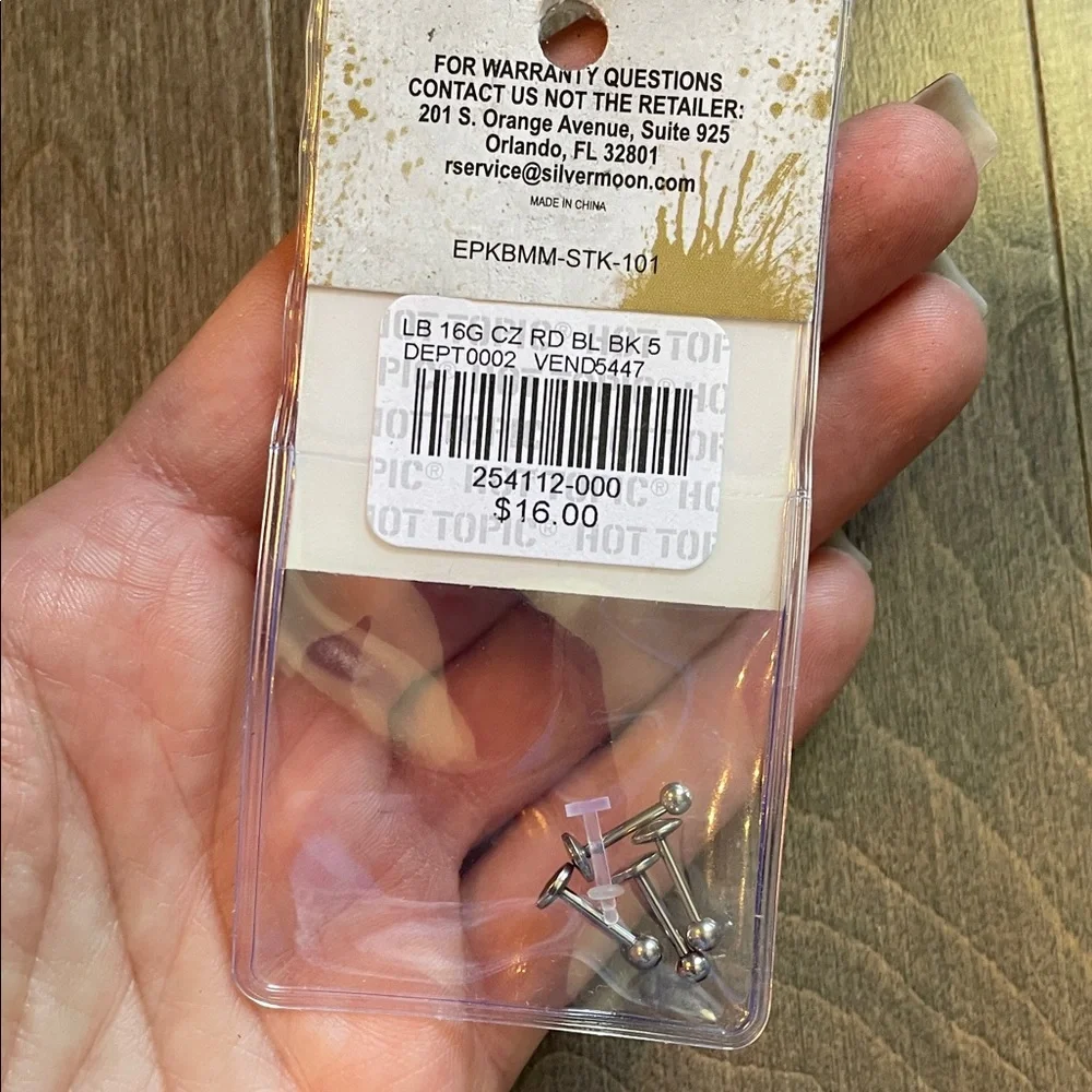 Silver Labret Jewelry, Hot Topic 16G 16 gage